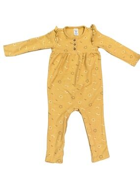 Carter’s Baby Mustard Yellow Floral Romper 24M Long Sleeve Ruffle Boho One Piece